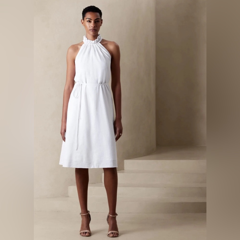 Banana Republic Linen-Blend Knee-Length Halter Dress Women’s Size XS